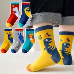 Calentadores 5Pays calcetines para niños lindo cartoon dinosaurio tema bebé baby tube mid timón de algodón suave primavera otoño otoño calcetines para estudiantes