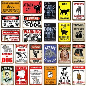 Avertissement Danger art peinture signes métalliques méfiez-vous du chien chat affiche Vintage plaque murale Pub Bar maison peinture homme grotte décoration personnalisée taille 30X20 cm w02