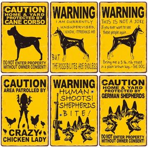 Avertissement Chien Métal Peinture Vintage Affiche Méfiez-vous du Chien Rétro Plaques D'étain Stickers Muraux pour Jardin Famille Maison Porte Décoration 20cmx30cm Woo