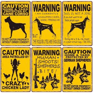 WAARSCHUWING DOG METAL TOREN BEKENS VINTAGE POSTER PAS OP DOG RETRO TIN PLATEN Muurstickers voor tuin Familie huis deur decoratie aangepaste borden buiten metaal 30x20cm w01