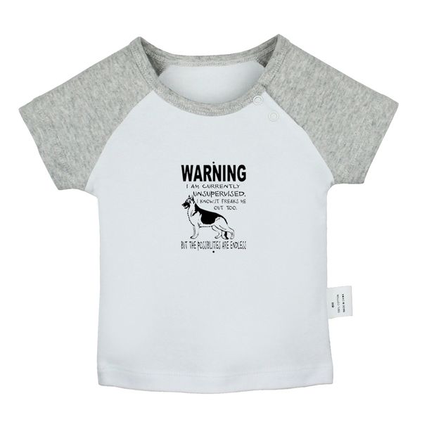 Advertencia, actualmente estoy sin supervisión Weiner Dog Funny Doxy Design Camisetas para bebés Baby Baby Tops gráfico de manga corta