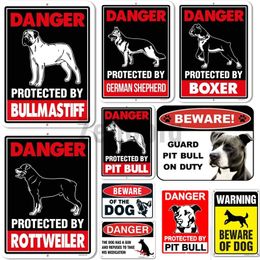 Waarschuwing Metalen Schilderij Beschermde Pit Bull Pitbull Hond Pas op Vintage Metalen Posters Guard Plaque Retro Shabby Home Decoratie Cuadros Tin Decor Woo