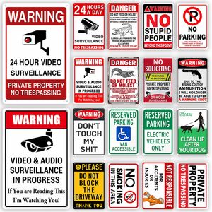Affiche en métal d'avertissement d'interdiction de stationnement, panneau d'avertissement de vidéosurveillance 24 heures sur 24, propriété privée, intrusion, décoration murale intérieure et extérieure, plaque en étain 30x20cm w01
