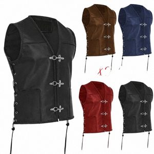 Guerrier Cuir Camisole Chevalier Costume Hommes Médiéval En Cuir Armure Sleevel Gilet Top À Lacets En Cuir Gilet Plus La Taille 01oh #