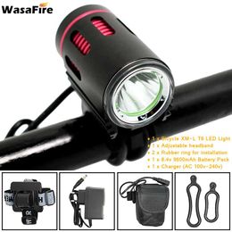 Wasafire 2000lm XM-L2 LED-fietslichtfiets voorlichten MTB Koplamp Nacht fietsen Hoofdlamp + 18650 Batterij + oplader