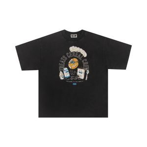 Laver le t-shirt noir pour hommes Hip Hop Imprimé graphique T-shirts à manche rond surdimension