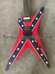 Wash Dim 333 Dimbag Darrell Drapeau confédéré rouge Guitare électrique Floyd Rose Tremolo Bridge Whammy Bar Black Hardware Star Inlay