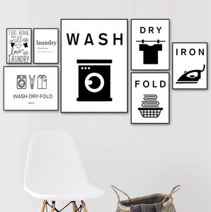 Wassen Droog Vouw Ijzer Wasserij Grappig Teken Citaat Wall Art Canvas Schilderij Nordic Posters En Prints Muur Foto's Voor Badkamer Decor8958246