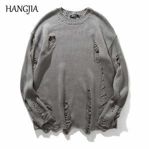 Wasgat Ripped Gebreide Truien Mannen Dames Streetwear Hip Hop Pullovers Jumper Fashion Oversized All-Match Mannen Winter Kleding 211008