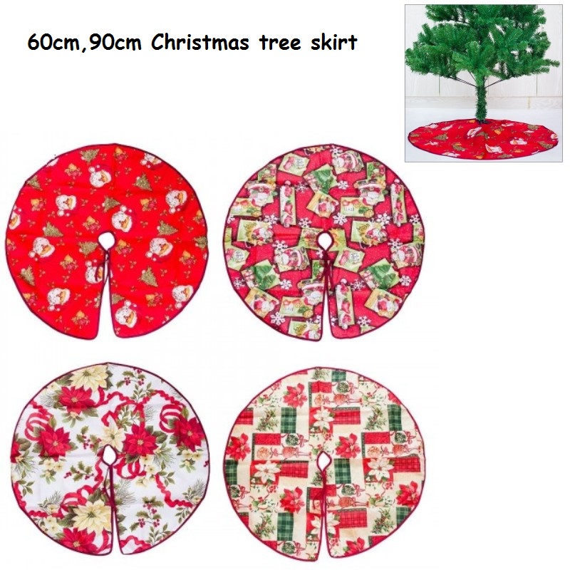 Washable Christmas Tree Skirt Cartoon Printing Santa Clause Flower Round Christmas Tree Decor Foldable Christmas Tree Skirt 60cm 90cm