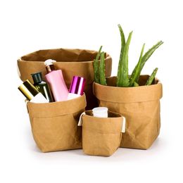Wasbare Kraft Papieren Tas Opvouwbare Sundries Organizer Pouch Flower Succulents Kraft Paper Pot Plant Bloemen Tas Home Decor