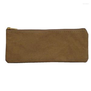 Lavable Kraft Paper Pencil Case Yellow Craft Pen Bag School Office Cork Zipper