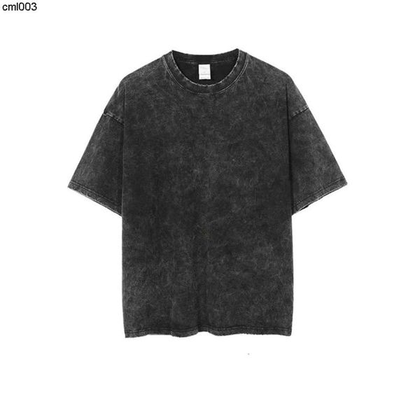 Camiseta lavada y desgastada de alta calle de Color sólido de manga corta americana de cinco puntos para hombre de fondo de verano Ins China-chic Top Y46f