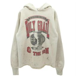 Gewassen zwarte hoodie Heren Dames 1 Kwaliteit Pullover Graffiti Beschadigde capuchon