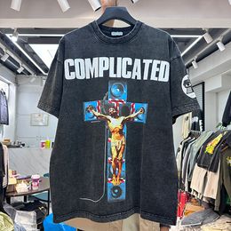 T-shirt nere lavate T-shirt da uomo taglia Eur Camicia oversize stampata di alta qualità 2024SS T-shirt taglia USA Foto reali