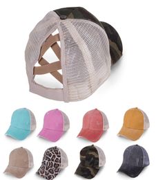 Casqueur à queue de cheval Cross Basy Buns Messy Buns Chapeur camionneur Pony Caps Unisexe Visor Leopard papa Mesh Mesh Summer Outdoor Snacks LJJ5931812