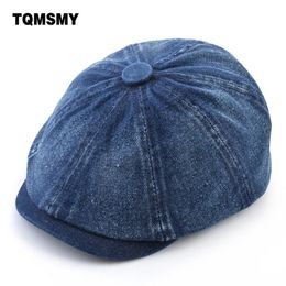 Gewassen denim stof Baretten Heren Herfst Mode sboy Caps Retro Mannelijke Kunstenaar Platte Vizier Piekte Hoed Mannen Lente Casual Boina 240103