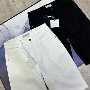 Gewassen denim heren shorts knop vlieg katoen combineren magere broek lichtgewicht zwart witte broek met hardware -accessoire voor zaken
