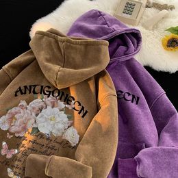 Gewassen Verontruste Vintage Hoodies Grafische Print Herfst Hoodie Oversized Mannen Capuchon Trui Hip Hop Streetwear Vrouwen 240115