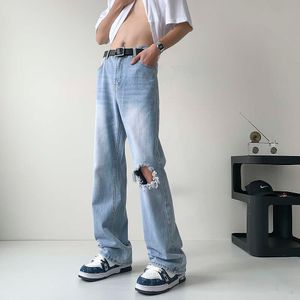 Gewassen moddergele jeans, rechte benen voor heren enigszins wijd uitlopende broek, Amerikaanse High Street Personality Charme