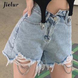 Pantalones cortos de mezclilla de mujer con rasgaduras lavadas Jeans para mujeres Summer A-Line S-XXL Blue 240418