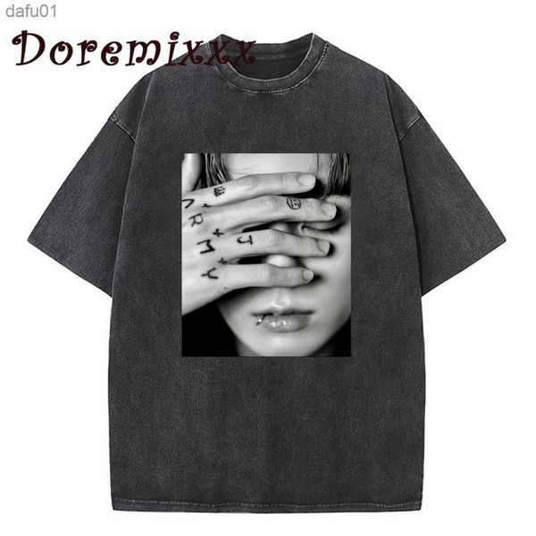 T-shirt lavé T-shirt graphique Jungkook T-shirt unisexe surdimensionné pour homme gothique T-shirt femme Kpop Esthétique Goth Mode Streetwear L230520