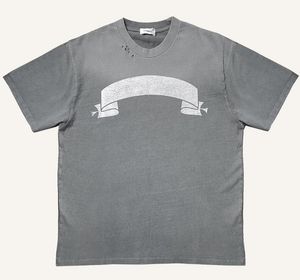 T-shirt lavé à manches courtes imprimé déchiré hommes T-shirts à col rond de haute qualité Tees Real Pics