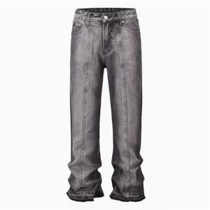 Pantalon en jean à jambe droite Vintage lavé pour hommes et femmes, pantalon de jogging de qualité supérieure 24ss