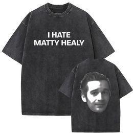 WASD VINTAGE DE 1975 Double Sided Print T-shirt Ik haat Matty Healy grafisch T-shirt Men Women Hip Hop Gothic Rock Streetwear 240523