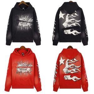 Gewassen versleten zware industrie bedrukte trui Hell Star Tide merk heren casual hoodie losse casual jas