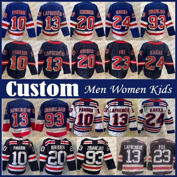 Mika Zibanejad Artemi Panarin Maillot de hockey personnalisé Hommes Femmes Enfant Patrick Kane Vladimir Tarasenko Igor Shesterkin Chris Kreider Adam Fox Kaapo Kakko