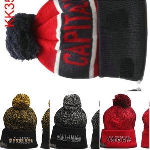 Washington Beanie North American Hockey Ball Team Side Patch Winter Wool Sport Gebreide hoed Skull Caps A2