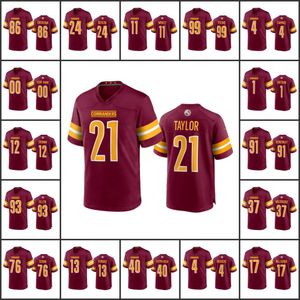 Washington''Commanders''Men 4 Taylor Heinicke 17 Terry McLaurin 99 Chase Young 21 Sean Taylor Dames Jeugd Burgundy Custom Game Jersey