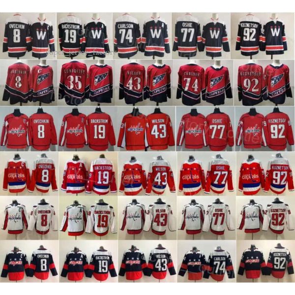 Washington Hockey Capital 8 Alex Ovechkin Maillots inversés rétro 19 Nicklas Backstrom 43 Tom Wilson 77 TJ Oshie 92 Evgeny Kuznetsov 74 John C 5752 5853