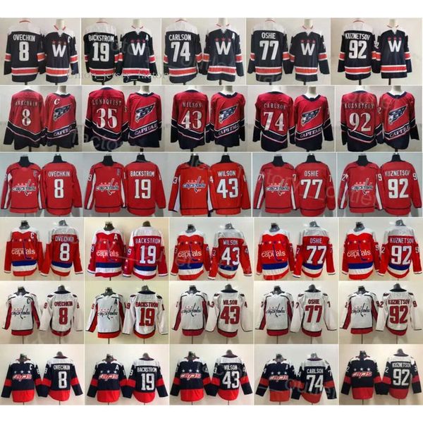 Washington Hockey Capital 8 Alex Ovechkin Maillots inversés rétro 19 Nicklas Backstrom 43 Tom Wilson 77 TJ Oshie 92 Evgeny Kuznetsov 74 John C 6780