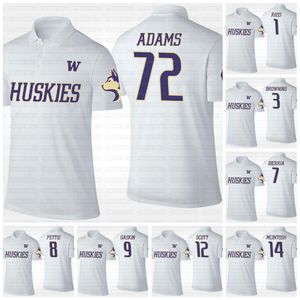 Maillot des Huskies de Washington Polo blanc 1 John Ross Browning Bierria Pettis Gaskin Scott McIntosh 36 Azeem Victor 50 Vita Vea 72 Trey Adams