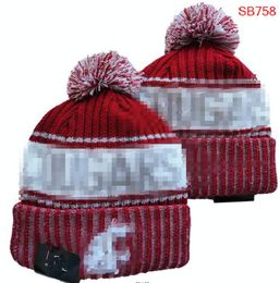 Bonnets de l'état de Washington, bonnet Cougars, Patch latéral de l'équipe du collège nord-américain, chapeau de Sport en laine d'hiver en tricot, casquettes de crâne A0