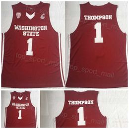 Washington State Cougars College 1 Klay Thompson Jerseys basketbalteam kleur rood borduurwerk en naaien ademende universiteit voor sportfans pure katoen NCAA