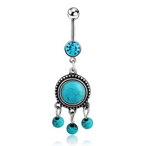 Wasit Buikdans Crystal Body Sieraden Rvs Blue Stone Navel Bell Button Piercing Dangle Rings voor Vrouwen Gift