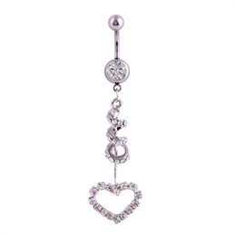 Wasit Belly Love Heart Chain Crystal Body Sieraden Rvs Strass Navel Bell Button Piercing Dangle Rings voor Vrouwen Gift
