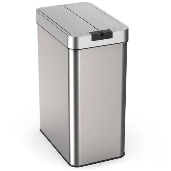 Poubelles Poubelle automatique de 13 gallons pour déchets de cuisine en acier inoxydable avec capteur de mouvement sans contact, couvercle papillon et infrarouge 231207