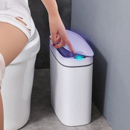 Afvalbakken 14L Smart Sensor Prullenbak Elektronisch Automatisch Huishouden Badkamer Toilet Slaapkamer Woonkamer Waterdicht N-naadbak 230617