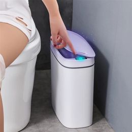 Bacs à déchets 14L Capteur intelligent poubelle peut électronique automatique des toilettes de salle de bain ménage salon étanche à couture étroite étanche 220919