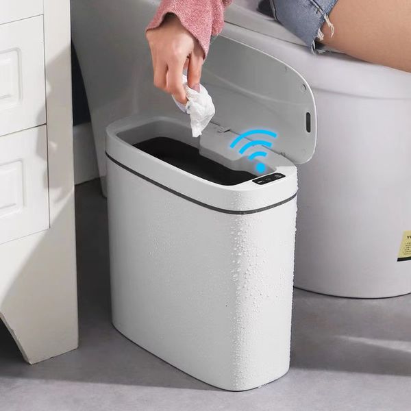 Poubelles 14L capteur intelligent poubelle électronique automatique salle de bain toilette chambre salon étanche capteur de couture étroite poubelle 230823