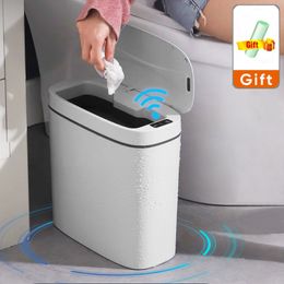 Caixotes do lixo 14L Smart Lixeira Carregamento USB Lixeira automática para banheiro Vaso sanitário Sensor de costura estreita à prova d'água Lixeira de cozinha 230605