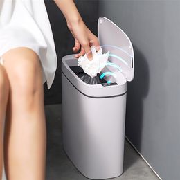 Lixeiras 14l branco sensor inteligente lixo pode indução automática cozinha banheiro sala de estar lixo banheiro estreito com tampa 220930