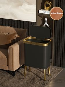 Poubelles 15L noir or luxe seau à ordures cuisine créative haut pied seau à ordures salle de bains salon haute capacité seau en caoutchouc 230330