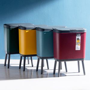 Afvalbakken 15l Creatieve Dust bin Hoge voet met Deksel Hoge capaciteit Pers Type Garbage Bin Keuken Garbage Container Kantoor Plastic afval blik 230412