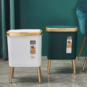 Poubelles de luxe en or de 15 litres à pied haut avec poubelle étroite en plastique créative à quatre roues avec couvercle adaptée aux cuisines et salles de bains à domicile 230406