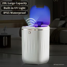 Afvalbakken 20L Automatische Sensor Prullenbak Met UV Licht Oplaadbare Slimme Vuilnisbak Voor Badkamer Wc Prullenbak met deksel Thuis 230617